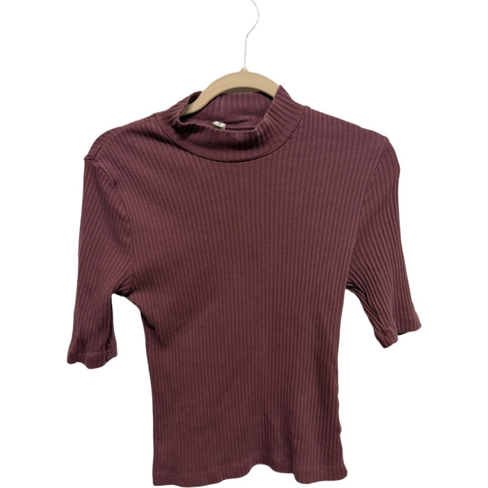KOTN Ribbed Mock Neck Top Women's Medium Mauve Purple Egyptian Cotton Stretch